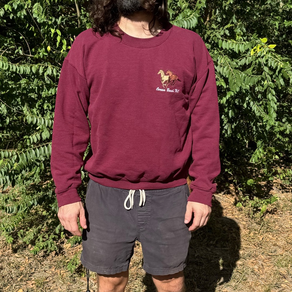 Vintage Carova Beach North Carolina Embroidered Horse Sweatshirt Medium